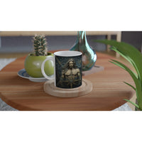 Mug Éclat Céleste Verseau posé sur une table devant un cactus